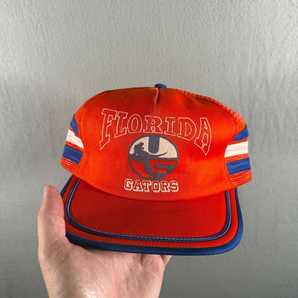 Vintage Florida Gators Three Stripe Trucker Hat Orange Blue Snapback Made in USA
